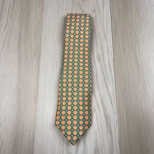 Sulka Mens Orange Green Geometric France Made Pure Silk Neck Tie One Size